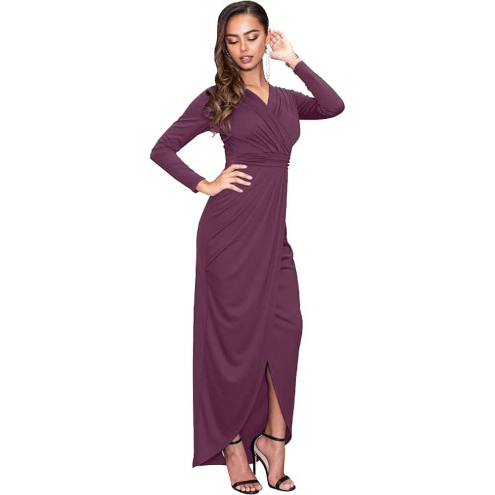 Long Sleeve Formal Wrap Cocktail V-Neck Maxi Dress, Size 2X, 13J-203D010